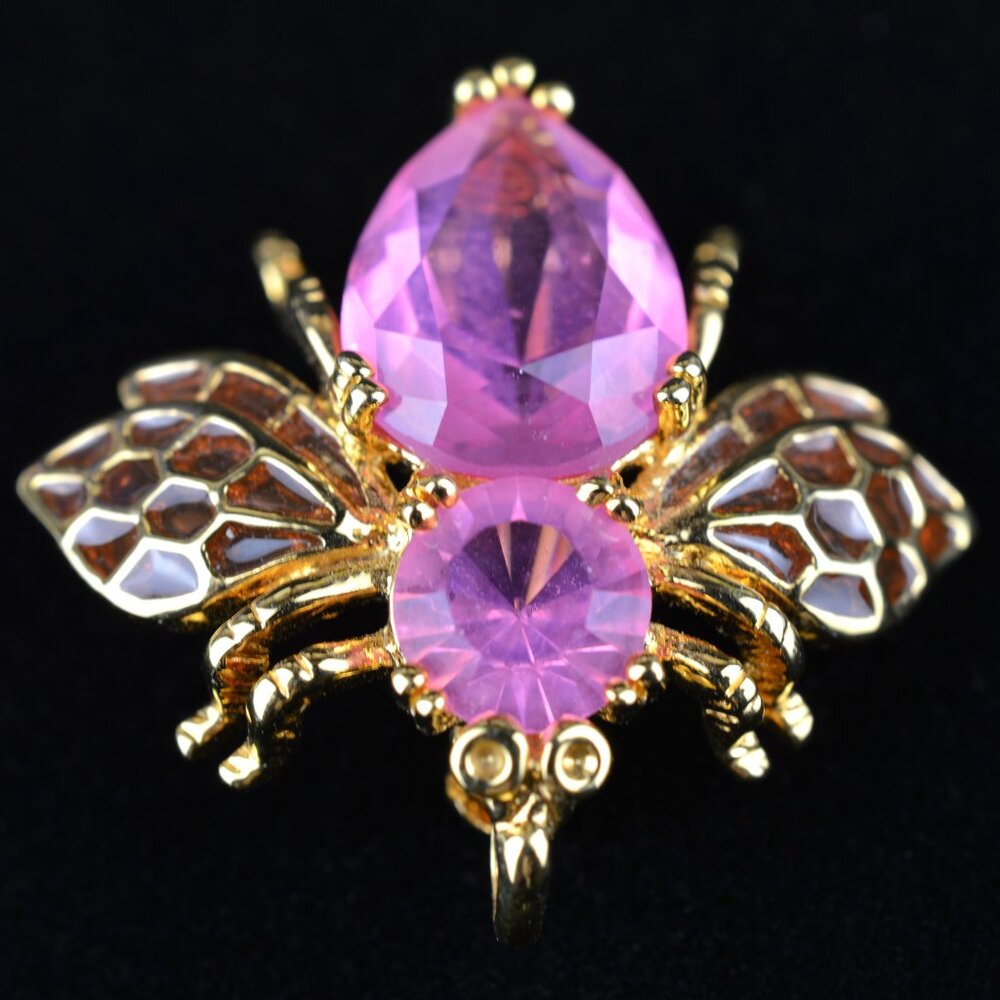 Joan Rivers Pin Fly Bee Brooch Gold Tone Pink Crystal Enamel Wings Pendant